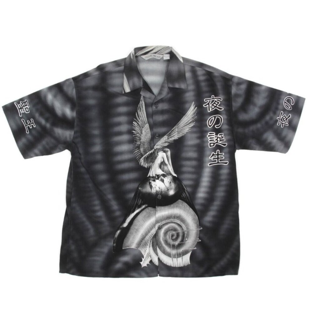 Vintage Y2K Angel Japanese Style Button up Short Sleeve Mens Shirt XXL /304
